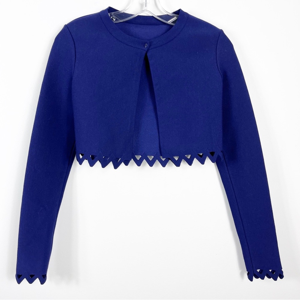 Alaia Trigone Laine Laser Cut Zig Zag Wool Blend Cardigan Size Small NWT Indigo